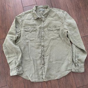 Lucky Brand Classic Fit Western Style Linen Shirt Pearl Snap Long Sleeve sz L